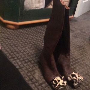 Emanuel Ungaro boots with print bow on toe
